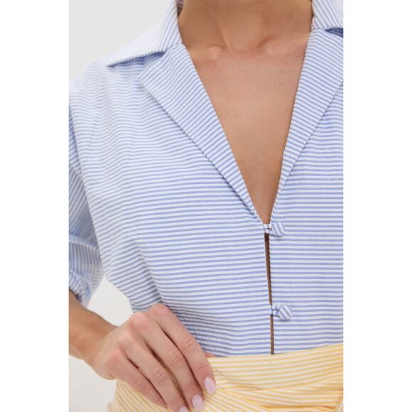 BERNADETTE Blue and White Striped and Yellow Clarence Sz34 Dress NWT Retail$1010 - Picture 5 of 7